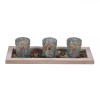 Set Suport Lumanari Craciun, Model Frosty Pietre, Lemn, Capacitate 3 Pahare 5.5x7 cm, Natural, Oem