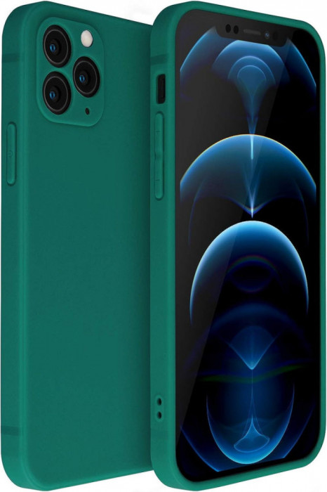 Husa de protectie din silicon pentru Apple iPhone XS Max, SoftTouch, interior microfibra, Verde Inchis