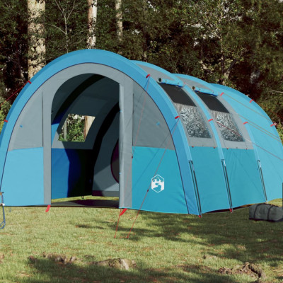 vidaXL Cort de camping tunel pentru 4 persoane, albastru, impermeabil foto