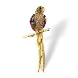 Cumpara ieftin Brosa statement Papagal auriu cu cristale si email