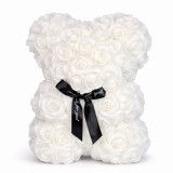 Ursulet din Trandafiri 25cm cu Flori de Spuma, in Cutie Transparenta 30x17cm - alb