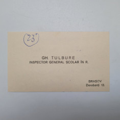 carte de vizita Gh. Tulbure, Inspector General Scolar, Brasov, 1940