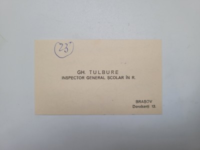 carte de vizita Gh. Tulbure, Inspector General Scolar, Brasov, 1940 foto