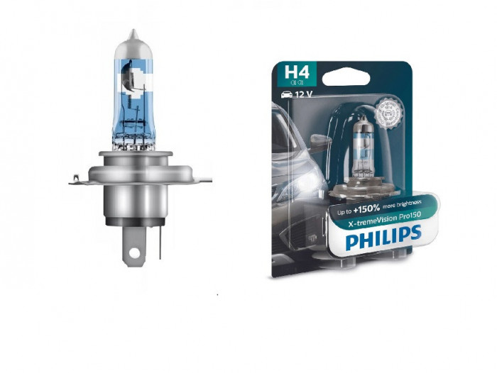 Bec H4 PHILIPS 99ZS314P, 12V; 60/55W; X-tremeVision Pro150; cu pana 150% mai multa lumina; P43t; ECE, 1 buc.