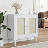 Cumpara ieftin Servantă SENJA, aspect ratan alb, 80x35x80 cm, lemn masiv pin