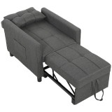 HOMCOM Fotoliu Pat Single 3 &icirc;n 1 din Material Textil Tip In și Lemn cu Spătar Reclinabil, Pernă, Buzunare, Gri | Aosom Romania
