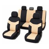 Set huse scaune auto universale crem-negru din material textil, 8 piese