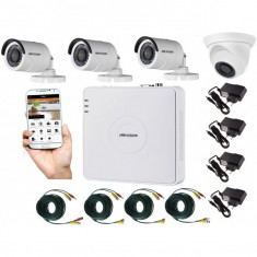 Kit supraveghere video mixt 4 camere, 3 Hikvision exterior IR20m si 1 interior Rovision IR20m, accesorii incluse foto