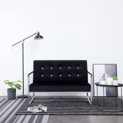 vidaXL Canapea cu 2 locuri cu brațe, negru, crom și catifea 282163 foto