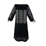 Cumpara ieftin Rochie traditionala midi neagra cu motiv geometric crem - RTM50