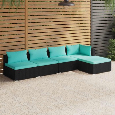 vidaXL Set mobilier de grădină cu perne, 5 piese, negru, poliratan foto