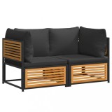 Set canapea de gradina, 2 piese, cu perne, lemn masiv de acacia
