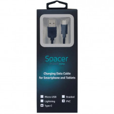 CABLU alimentare si date SPACER pt. smartphone USB 3.0 (T) la Type-C (T) PVC2.1ARetail pack 1m black &quot;SPDC-TYPEC-PVC-BK-1.0&quot; (timbru verde 0
