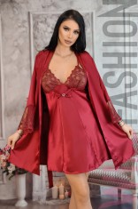 E1090-81 Set 2 piese lenjerie eleganta din material satinat cu desu si halat