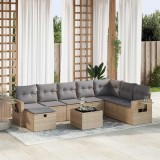 vidaXL Set canapele de grădină, 9 piese, cu perne, bej, poliratan 3325545
