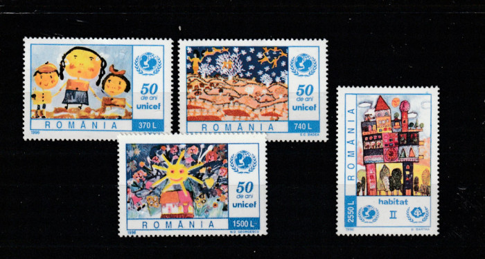 Romania 1996-Aniversari,50 de ani U.N.I.C.E.F.,serie 4 valori,,MNH