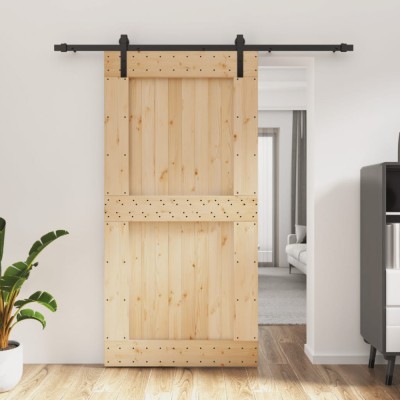 vidaXL Ușă glisantă cu set feronerie, 100x210 cm, lemn masiv de pin foto