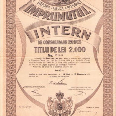 HST PM110 Împrumutul intern de consolidare 1935 titlu de 2000 lei