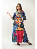 Cumpara ieftin ROCHIE CANVAS CULTURA ZENY IN TIMPURI MODERNE CU DETALII VIBRANTE SI MANECI CLOPOT TALIE UNICA Multicolora