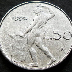 Moneda 50 LIRE - ITALIA, anul 1990 *cod 771 = MODEL MIC