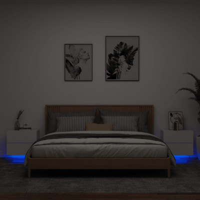 Gossi noptiere montate pe perete cu lumini led, 2 buc., alb foto