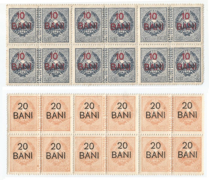 *Romania, lot 430 fiscale, comerciale, Stema R.P.R., supratipar, bloc, 1948, MNH