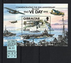 Gibraltar, 1995 | Aniv. Ziua Victoriei - Militar, Avioane, Navigatie | MNH | aph foto
