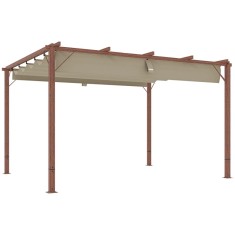 Pergola pentru gradina/terasa, retractabila, cadru aluminiu cu efect lemn, bej, 3.82x3x2.32 m