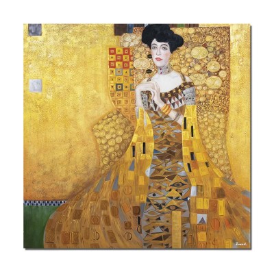 Tablou celebru GIGANT pictat manual, Portretul Adelei Bloch-Bauer, 100x100cm ulei pe panza, reproducere Gustav Klimt, Magistral foto