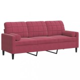 Cumpara ieftin Canapea cu 3 locuri cu pernute, rosu vin, 180 cm, catifea