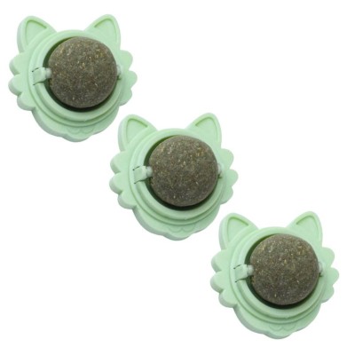 Set 3 Jucarii pentru Pisicute, Minge Rotativa 360&amp;deg; din Iarba Catnip, 5.5 cm, Verde foto
