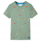 Tricou pentru copii cu m&acirc;neci scurte, kaki, 128, vidaXL
