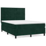 Cumpara ieftin Pat box spring cu saltea, verde inchis, 140x200 cm, catifea