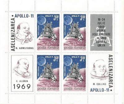 Romania, LP 704a/1969, Apollo 11, in bloc de 4, eroare, MNH foto