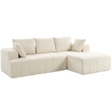 HOMCOM Canapea colțar 256 cm cu șezlong, canapea-extensibilă 3 locuri &icirc;n chenille formă L, șezut și cotiere late, bej | Aosom Romania