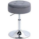 HOMCOM Round Bar Stool, Height Adjustable Swivel Pub Chair with Storage and Metal Base, Backless Tufted Makeup Stool for Breakfast Counter, Kitchen Is