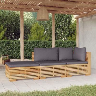 vidaXL Set mobilier grădină cu perne, 3 piese, lemn masiv de tec 3100906 foto