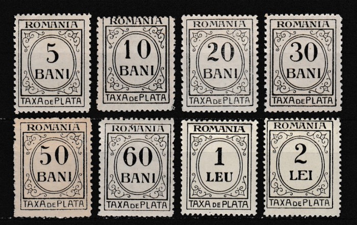 ROMANIA 1920/1922 TAXE DE PLATA INSCRIPTIA ROMANIA FARA FILIGRAN EMISIUNEA a V-a SERIE MNH/SARNIERA VALOARILE 1 LEU+2 LEI CU SARNIERA