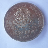 Moneda 5 pesos 1952 argint 27,78 gr. Mexic, America de Nord