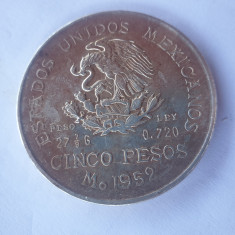 Moneda 5 pesos 1952 argint 27,78 gr. Mexic