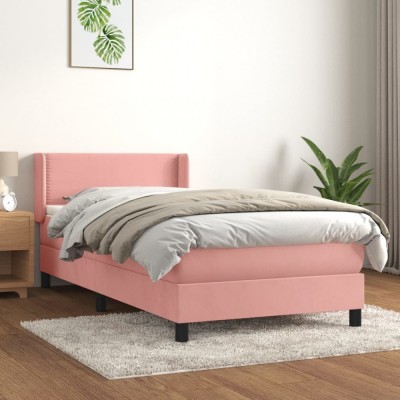 vidaXL Pat box spring cu saltea, roz, 80x200 cm, catifea 3130870 foto