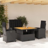 VidaXL Set mobilier de grădină cu perne, 4 piese, negru, poliratan