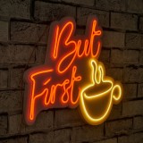 Cumpara ieftin Decoratiune luminoasa LED de perete But First Coffee Rosu 47x37x2 cm