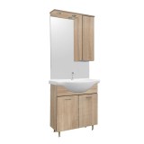 Mobilier Baie Complet Vanessa 75 Stejar Sonoma cu Chiuveta Ceramica si Oglinda cu Iluminare LED