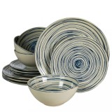 Set farfurii 12 piese, 4 persoane, Alb Ivoire lucios cu albastru