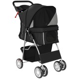 PawHut Cărucior pentru C&acirc;ini P&acirc;nă la 10 kg, Cărucior Pliabil pentru Animale, 77x44x102 cm, Negru | Aosom Romania