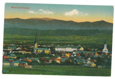 3756 - SIGHET, Maramures, Panorama, Romania - old postcard, CENSOR - used - 1916 foto