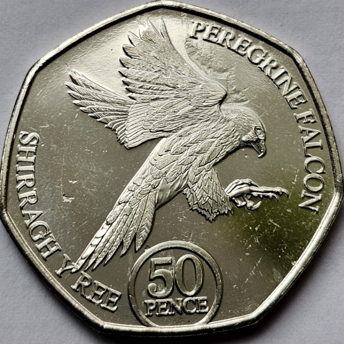 50 pence 2023 Isle of Man , Perigrine falcon , Charles III, unc-Aunc, km#1653