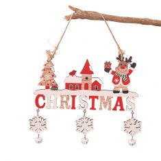 Decoratiune de craciun din lemn, flippy, cu snur pentru agatare in brad, model ren, scris let it snow, 21.9x19 cm, multicolor