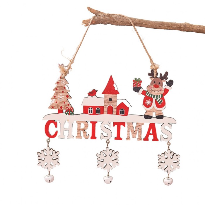 Decoratiune de craciun din lemn, flippy, cu snur pentru agatare in brad, model ren, scris let it snow, 21.9x19 cm, multicolor
